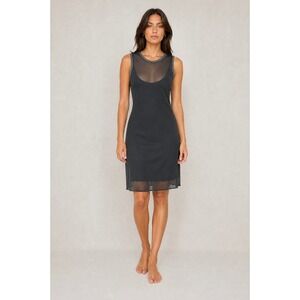 Mango MNG Y2k Casual Black Sheer Mesh Layered Sleeveless Sheath Dress Womens XS